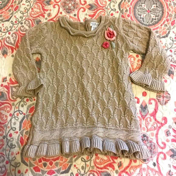 Rachel Zoe girls sweater dress size 12m tan with flowers - Picture 1 of 3